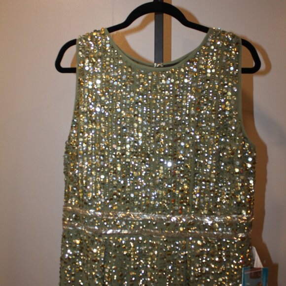 NWT Mac Duggal Sequined High Neck Sleeveless Column Gown Olive Green sz 12 93603 - Picture 2 of 10